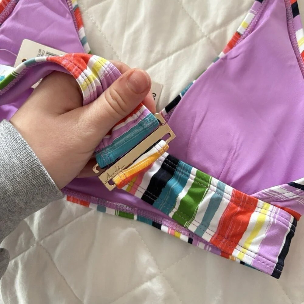 NWT Anne Cole Womens Size Small Striped‎ Halter Bikini Top Swim Beach Summer